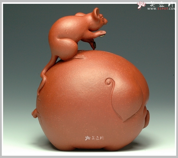 紫砂壶图片：鼠钱系列-鼠钱猪福 - 宜兴紫砂壶网