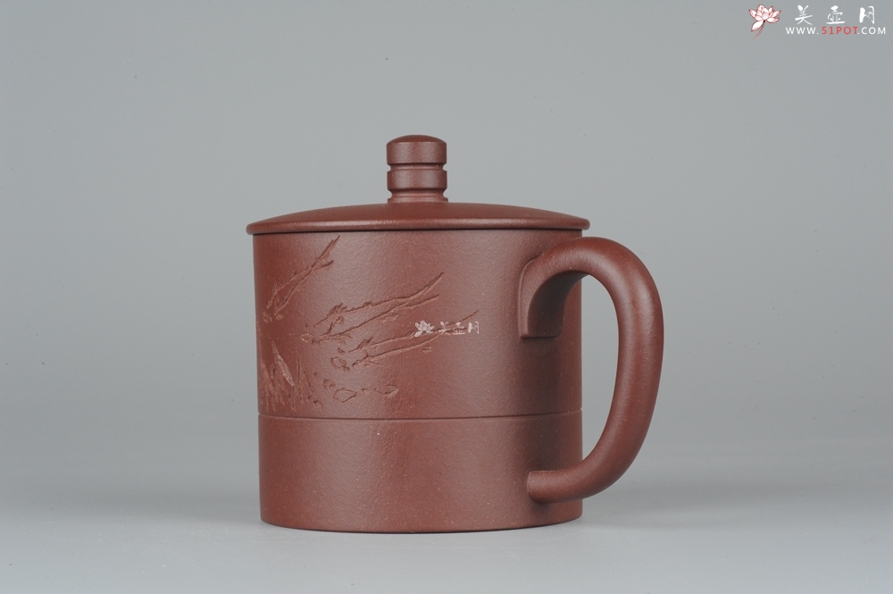 紫砂壶图片：美杯特惠精品紫砂盖杯 篆刻家张志伟教授装饰  - 宜兴紫砂壶网