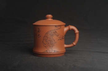 紫砂壶图片:美杯特惠 精致竹段下山虎盖杯 紫砂杯 - 宜兴紫砂壶网