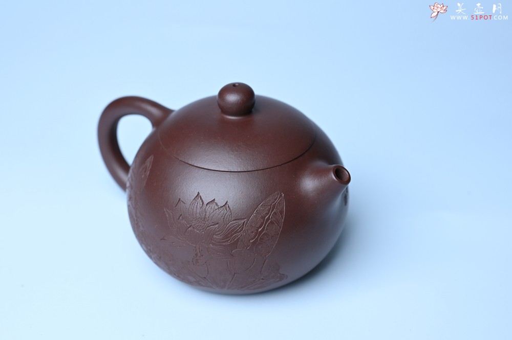 紫砂壶图片：油润底曹青 全手工西施茶壶 玉洁冰清 接天莲叶无穷碧 映日荷花别样红 - 宜兴紫砂壶网