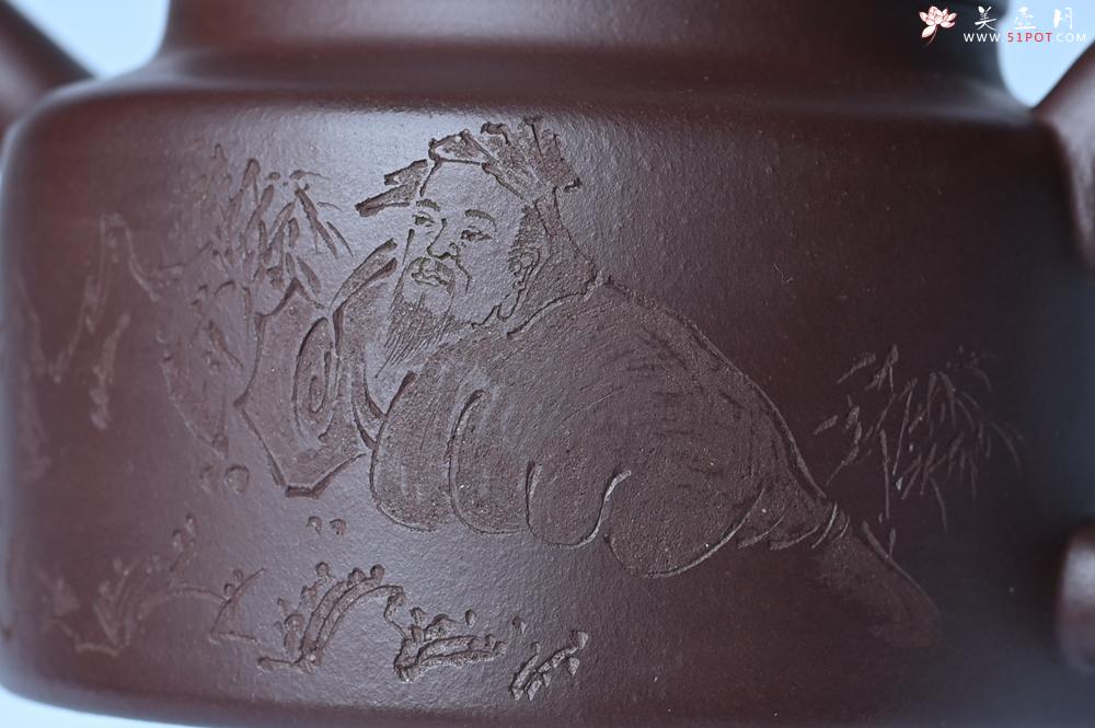 紫砂壶图片：油润底曹青 全手工德中茶壶 装饰人物特文气 - 宜兴紫砂壶网