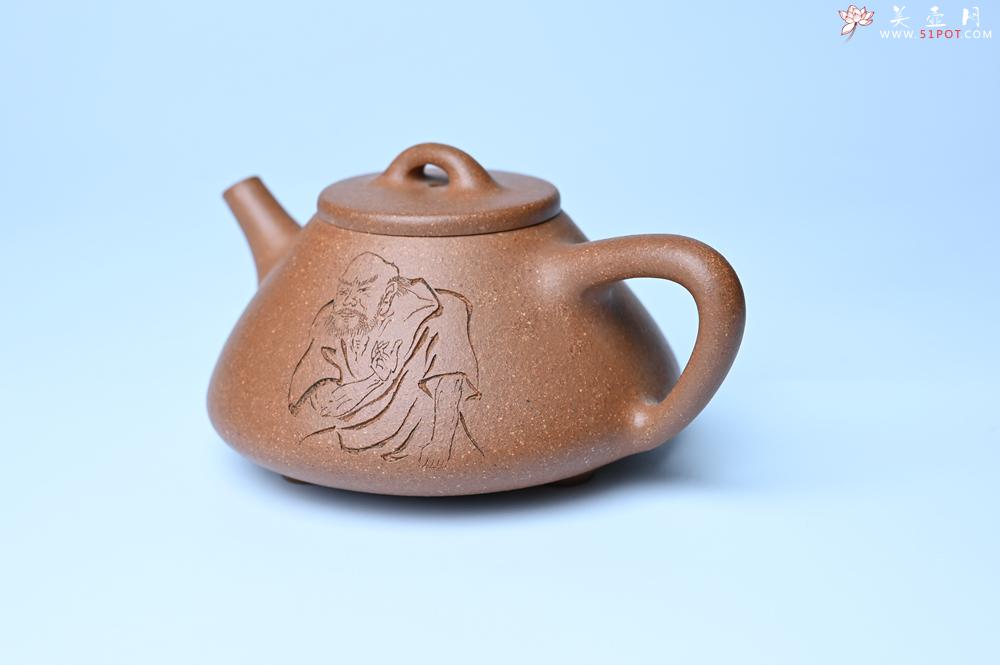 紫砂壶图片：油润五彩段泥 全手工薄胎子冶石瓢 难度大 骨肉匀挺 文气装饰罗汉图 无为 - 宜兴紫砂壶网