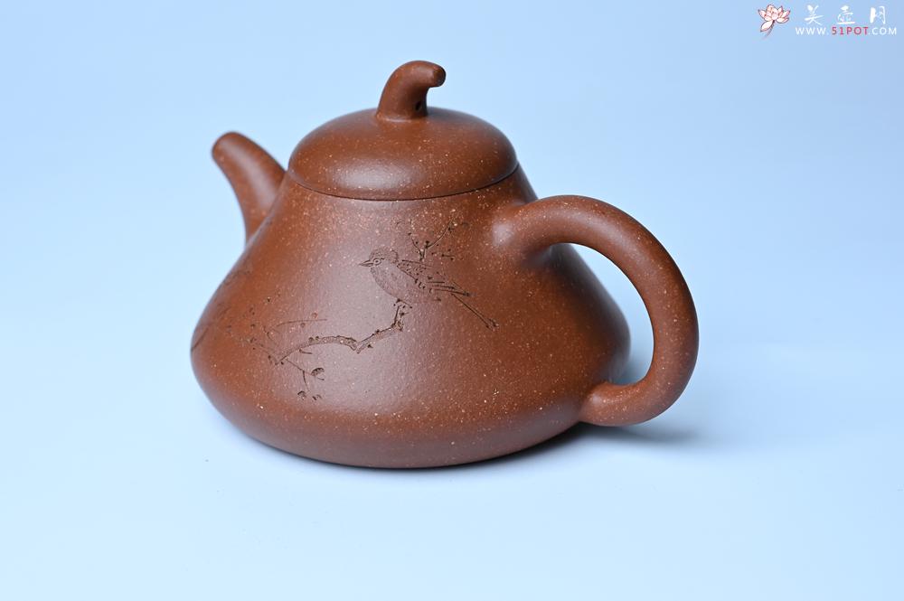 紫砂壶图片：美壶特惠 潜力股王老师 全手工拍打成型茄瓢壶 装饰枯枝鸟 特文气 - 宜兴紫砂壶网