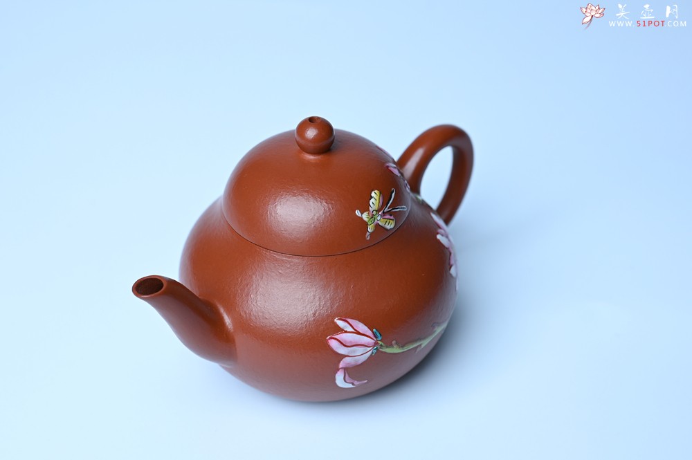 紫砂壶图片：美壶特惠 优质朱泥梨形壶 蝶恋花 茶人醉爱 - 宜兴紫砂壶网