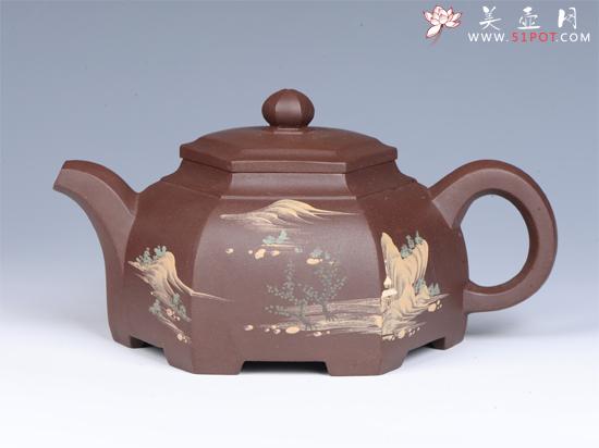 紫砂壶图片：- 泥绘大彬六方 - - 宜兴紫砂壶网