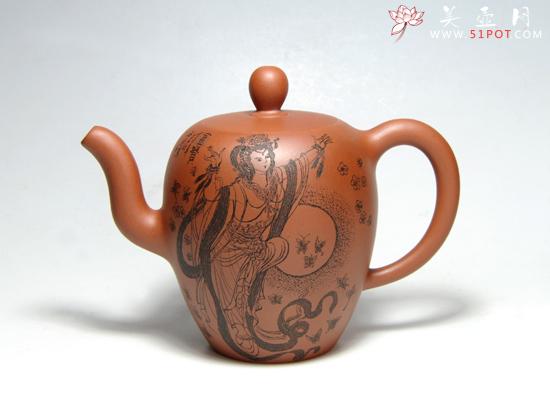 紫砂壶图片：美人肩（刻飞天） - 宜兴紫砂壶网