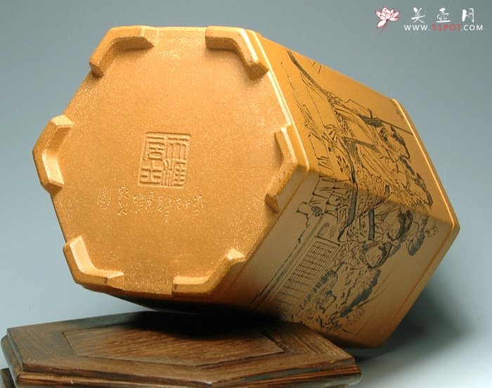 紫砂壶图片：仕女六方笔筒 - 宜兴紫砂壶网