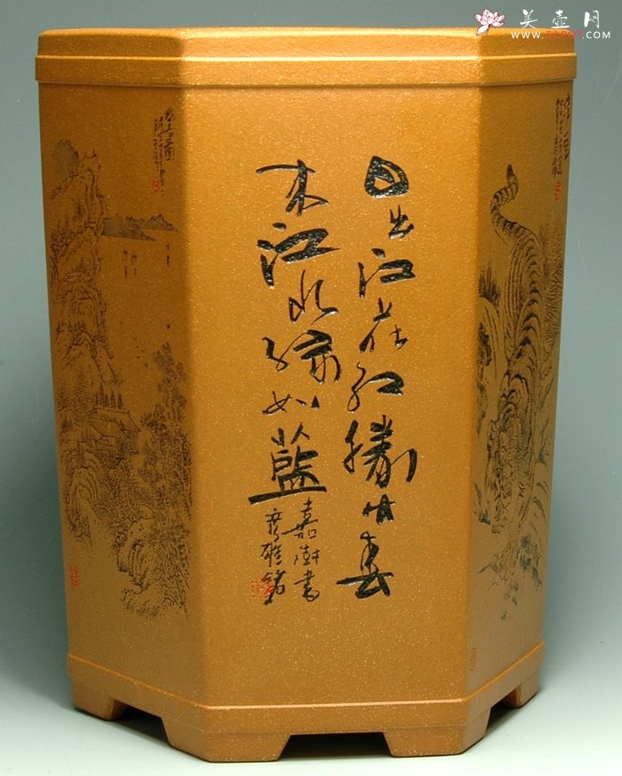 紫砂壶图片：钟馗威虎笔筒 - 宜兴紫砂壶网