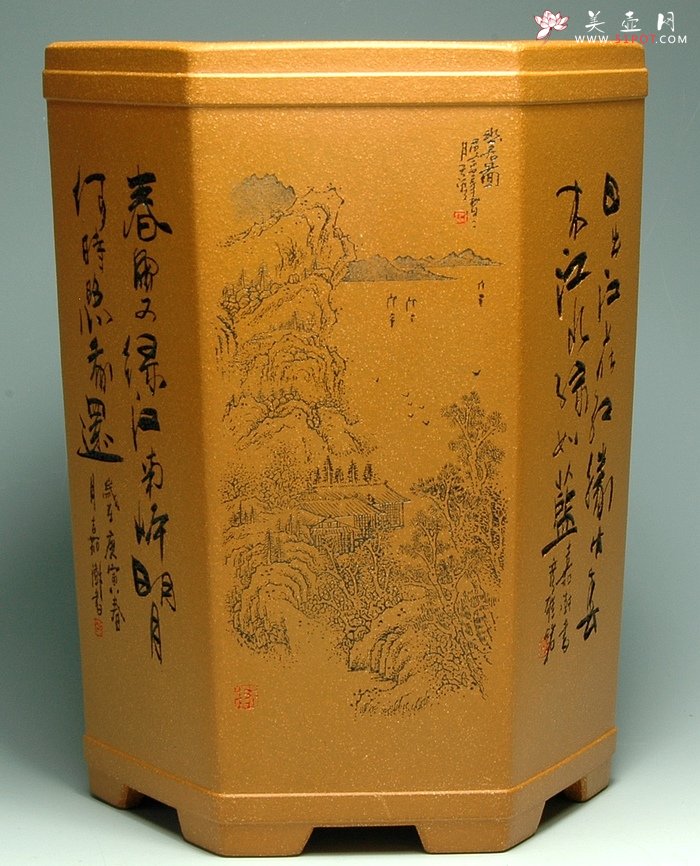 紫砂壶图片：钟馗威虎笔筒 - 宜兴紫砂壶网