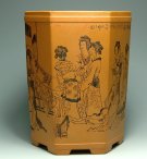 紫砂壶图片：仕女六方笔筒 - 宜兴紫砂壶网