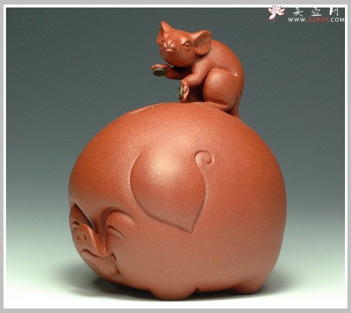 紫砂壶图片：鼠钱系列-鼠钱猪福 - 宜兴紫砂壶网