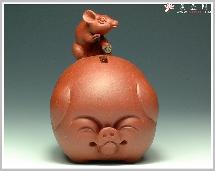 紫砂壶图片：鼠钱系列-鼠钱猪福 - 宜兴紫砂壶网