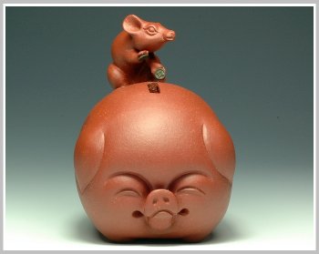 紫砂壶图片：鼠钱系列-鼠钱猪福 - 宜兴紫砂壶网