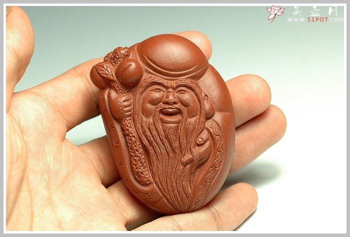 紫砂壶图片：手把件寿星 - 宜兴紫砂壶网