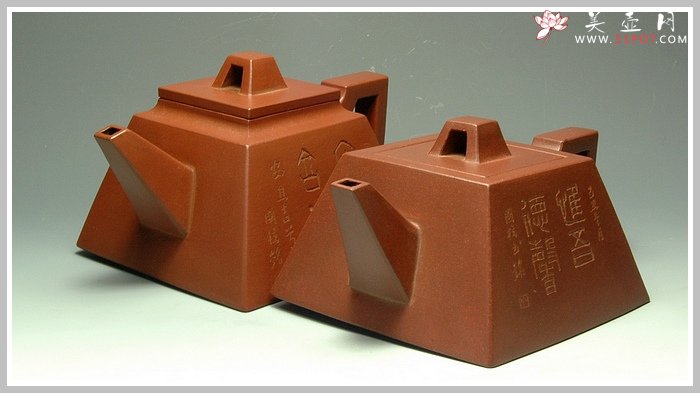 紫砂壶图片：全手压盖四方 - 宜兴紫砂壶网