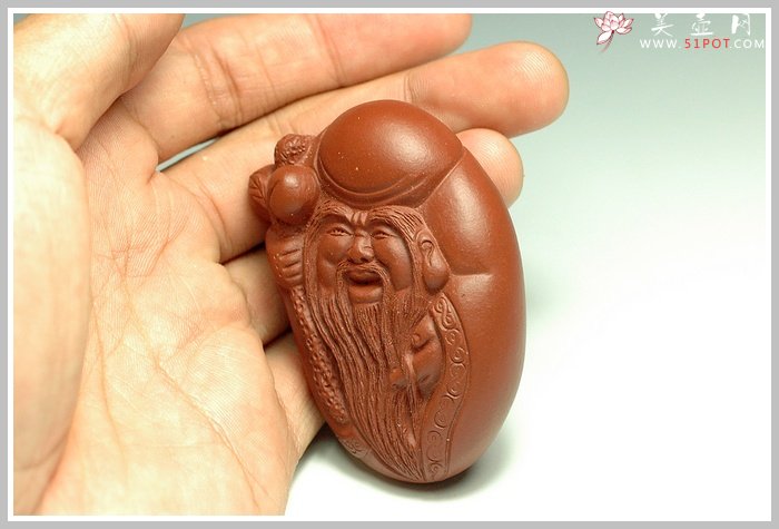 紫砂壶图片：手把件寿星 - 宜兴紫砂壶网