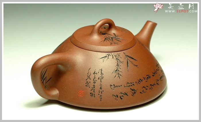 紫砂壶图片：刻竹的瓢1 - 宜兴紫砂壶网