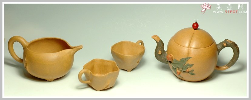 紫砂壶图片：全手一套寿桃套壶 - 宜兴紫砂壶网