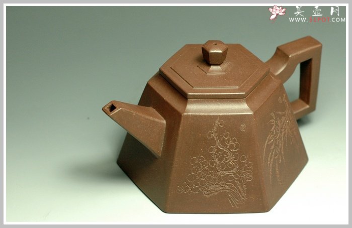 紫砂壶图片：全手紫泥高六方 - 宜兴紫砂壶网