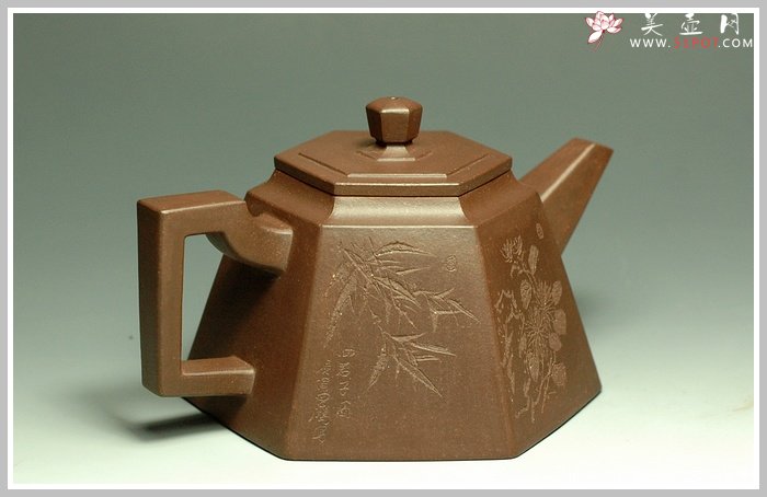 紫砂壶图片：全手紫泥高六方 - 宜兴紫砂壶网