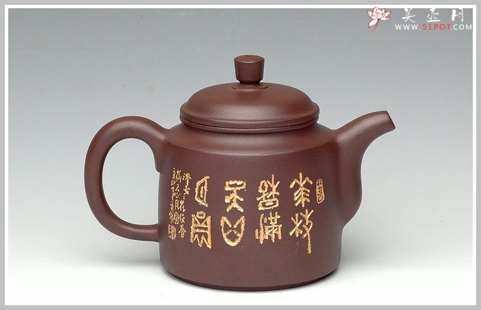 紫砂壶图片：描金兰花之玉柱 - 宜兴紫砂壶网