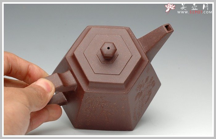 紫砂壶图片：全手紫泥高六方 - 宜兴紫砂壶网