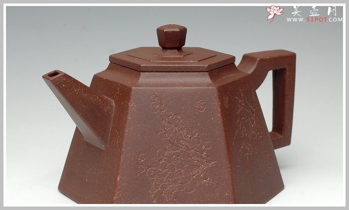 紫砂壶图片：全手紫泥高六方 - 宜兴紫砂壶网