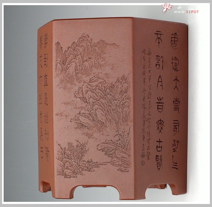 紫砂壶图片：六方笔筒2 - 宜兴紫砂壶网