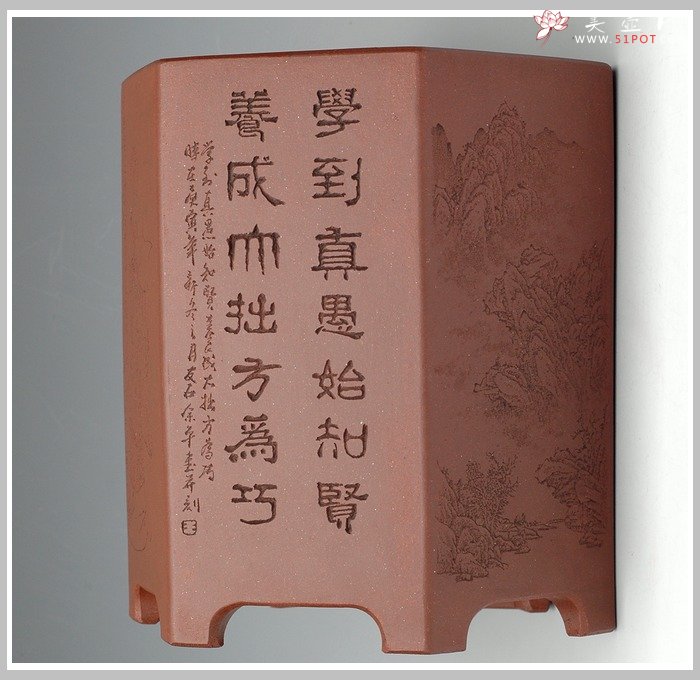 紫砂壶图片：六方笔筒2 - 宜兴紫砂壶网