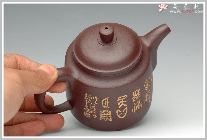 紫砂壶图片：描金兰花之玉柱 - 宜兴紫砂壶网