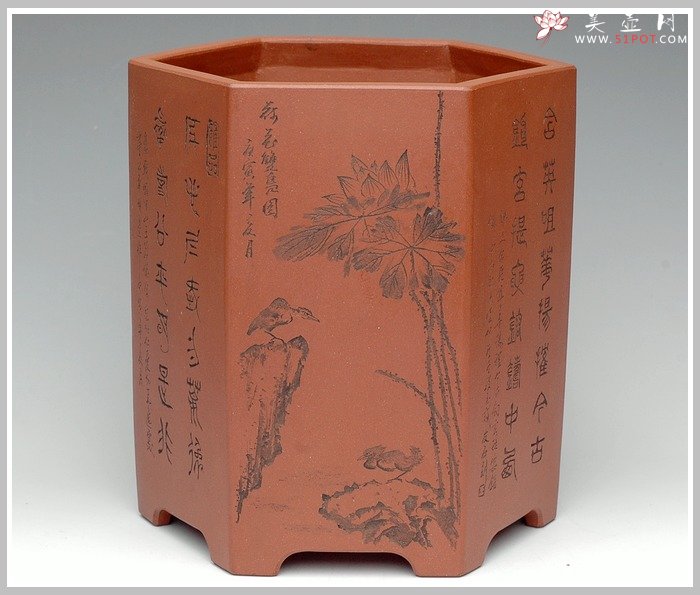 紫砂壶图片：六方笔筒1 - 宜兴紫砂壶网