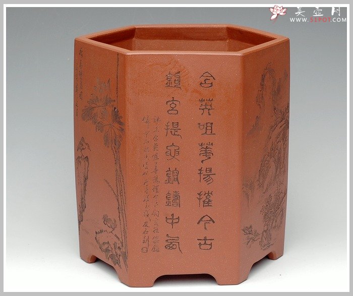 紫砂壶图片：六方笔筒1 - 宜兴紫砂壶网