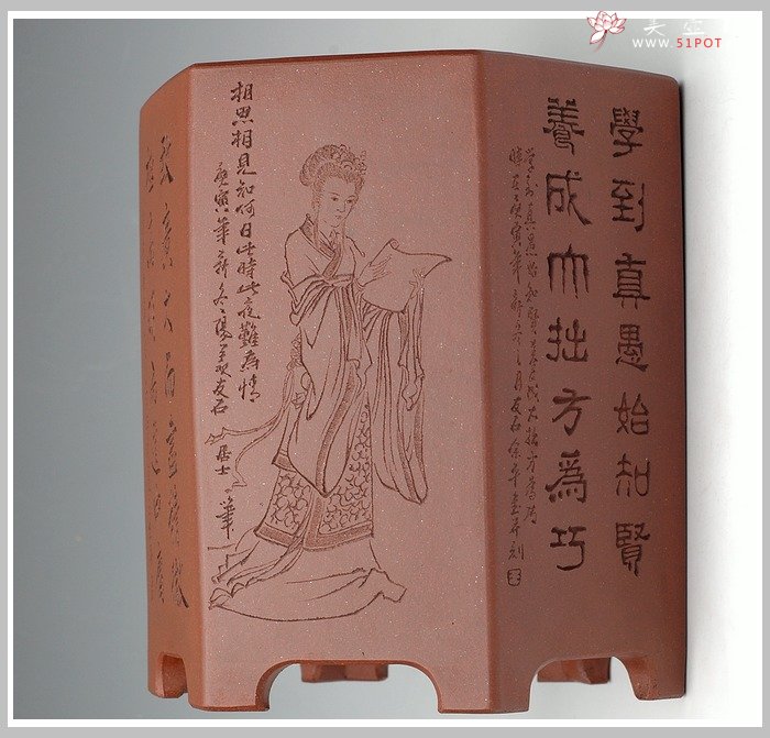 紫砂壶图片：六方笔筒2 - 宜兴紫砂壶网