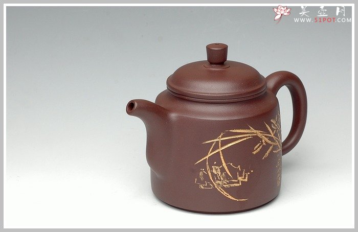 紫砂壶图片：描金兰花之玉柱 - 宜兴紫砂壶网