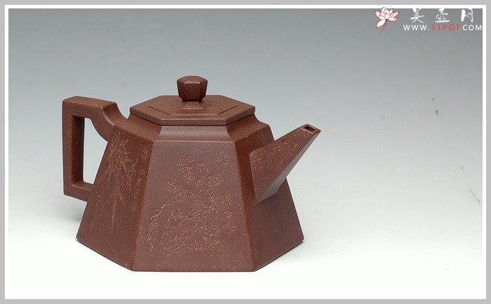 紫砂壶图片：全手紫泥高六方 - 宜兴紫砂壶网