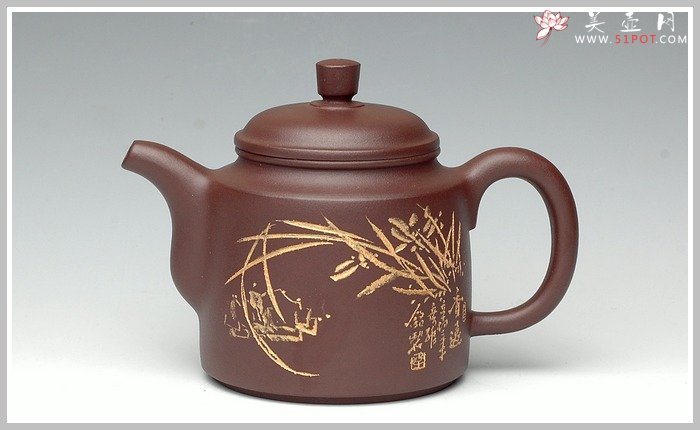 紫砂壶图片：描金兰花之玉柱 - 宜兴紫砂壶网