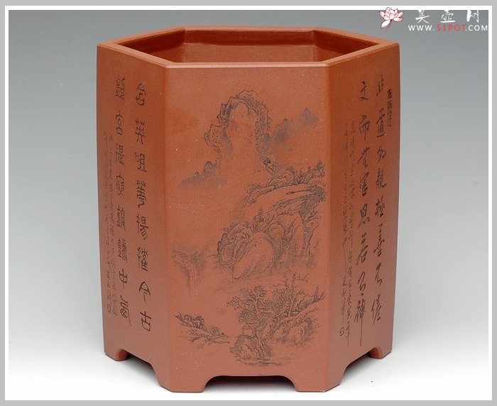 紫砂壶图片：六方笔筒1 - 宜兴紫砂壶网