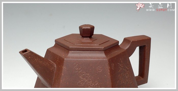 紫砂壶图片：全手紫泥高六方 - 宜兴紫砂壶网