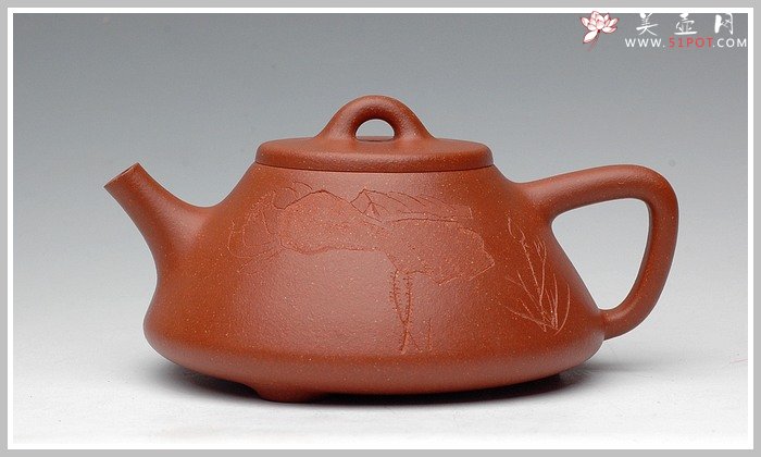 紫砂壶图片：全手精工降坡泥子冶石瓢 - 宜兴紫砂壶网