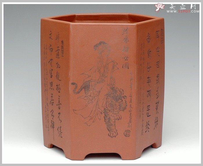 紫砂壶图片：六方笔筒1 - 宜兴紫砂壶网