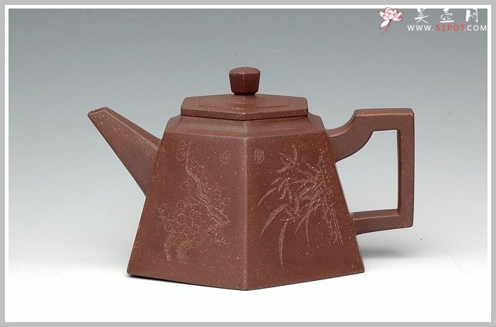 紫砂壶图片：全手紫泥高六方 - 宜兴紫砂壶网