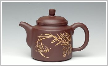 紫砂壶图片：描金兰花之玉柱 - 宜兴紫砂壶网