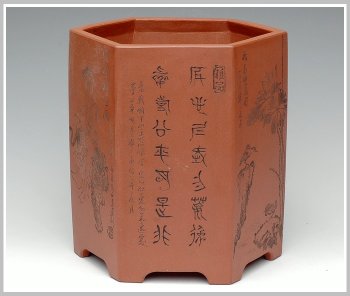 紫砂壶图片：六方笔筒1 - 宜兴紫砂壶网