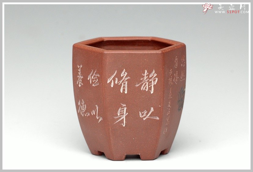 紫砂壶图片：全手六方小花盆 - 宜兴紫砂壶网