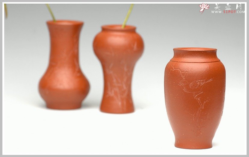 紫砂壶图片：全手朱泥雅致小鸟花瓶 - 宜兴紫砂壶网