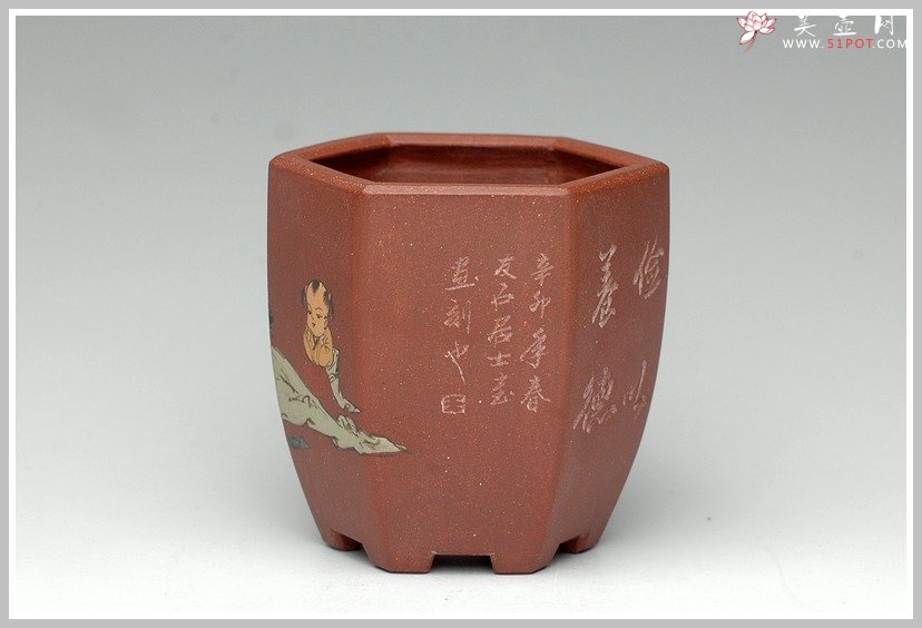 紫砂壶图片：全手六方小花盆 - 宜兴紫砂壶网