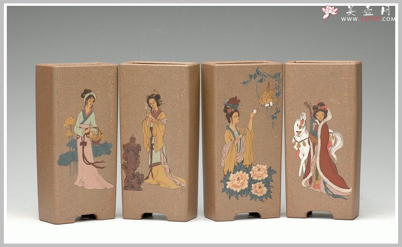 紫砂壶图片：全手花盆之四大美女 - 宜兴紫砂壶网