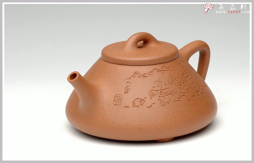 紫砂壶图片：一善画且铭 文人石瓢 - 宜兴紫砂壶网