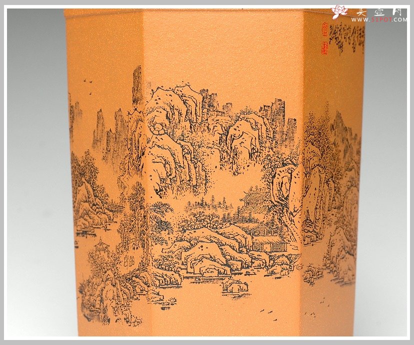 紫砂壶图片：通转山水之兰花盆 - 宜兴紫砂壶网