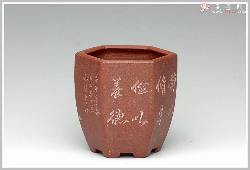 紫砂壶图片：全手六方小花盆 - 宜兴紫砂壶网